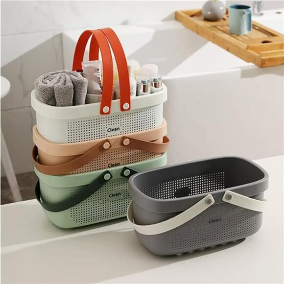 Plastic Shower Caddy Tote Storage Basket with Handle for Bathroom Dorm Room - Picture 2 of 7